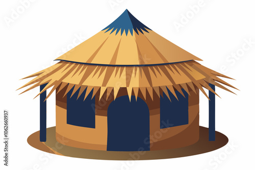 , Isolated thatched hut vector art illustration 
