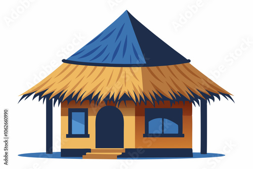 , Isolated thatched hut vector art illustration 