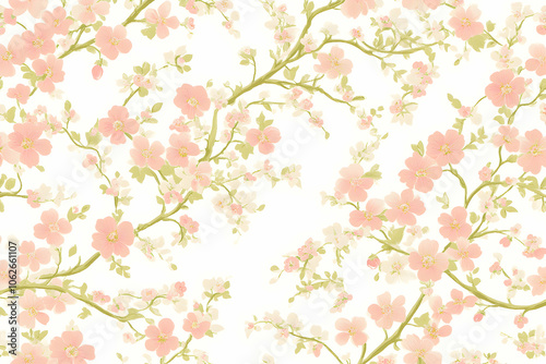 Delicate pink cherry blossom branches on a white background.