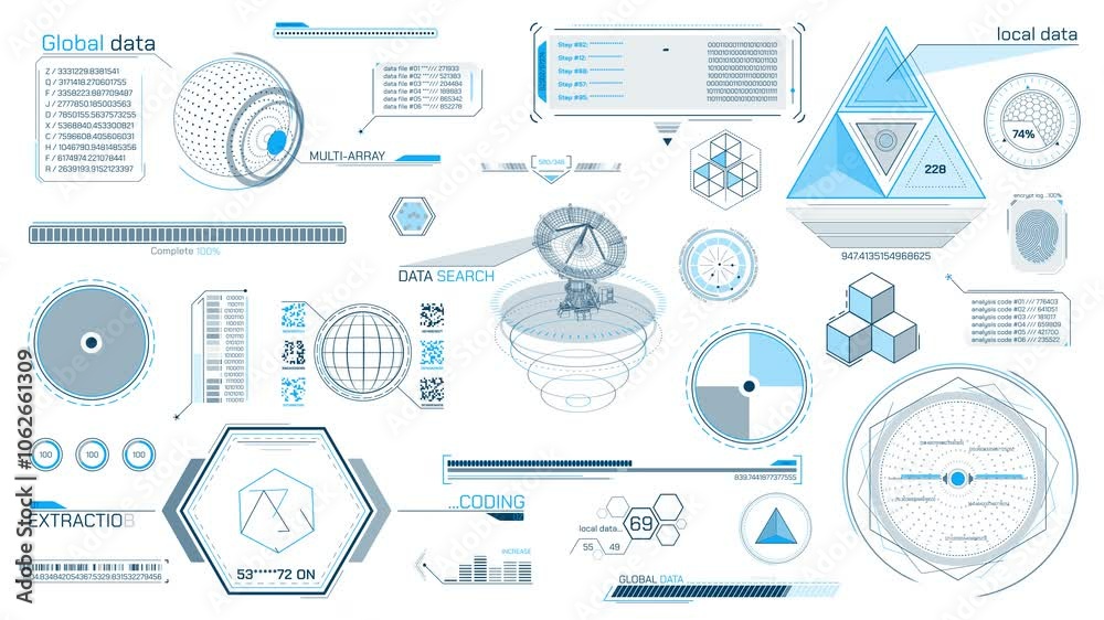 Set of animated HUD elements for high-tech interface