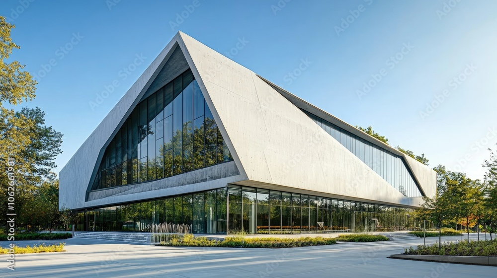 Contemporary concrete facade with diagonal design Contemporary concrete facade with diagonal design
