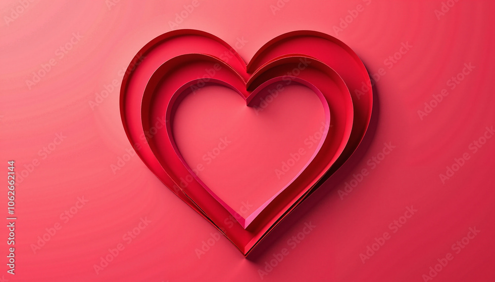 Layered red heart art on textured pink background