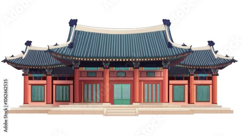 Facade of traditional Korean palace with details