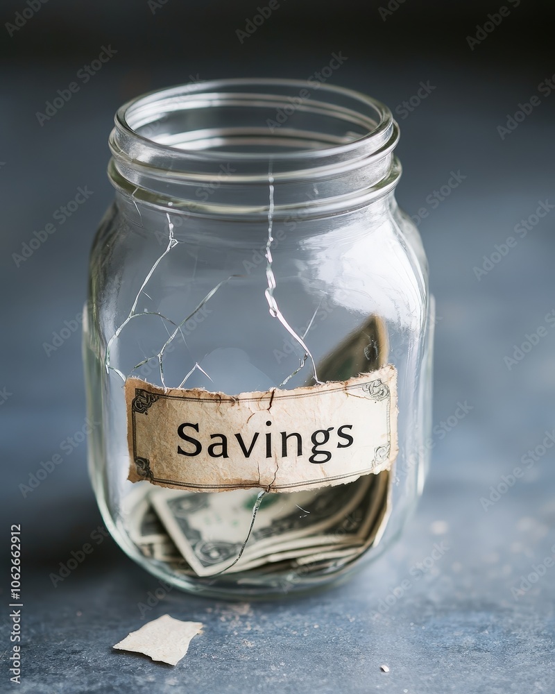 Cracked Jar for Savings with Money Inside
