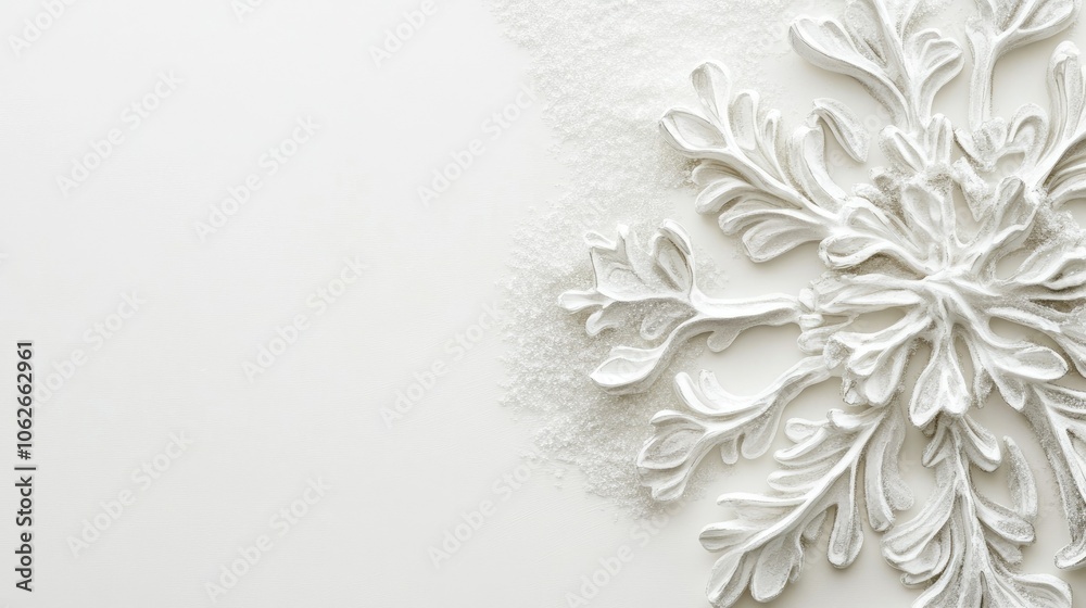 Frosty snowflake close-up on light background, ample copy space Frosty snowflake close-up on light background, ample copy space