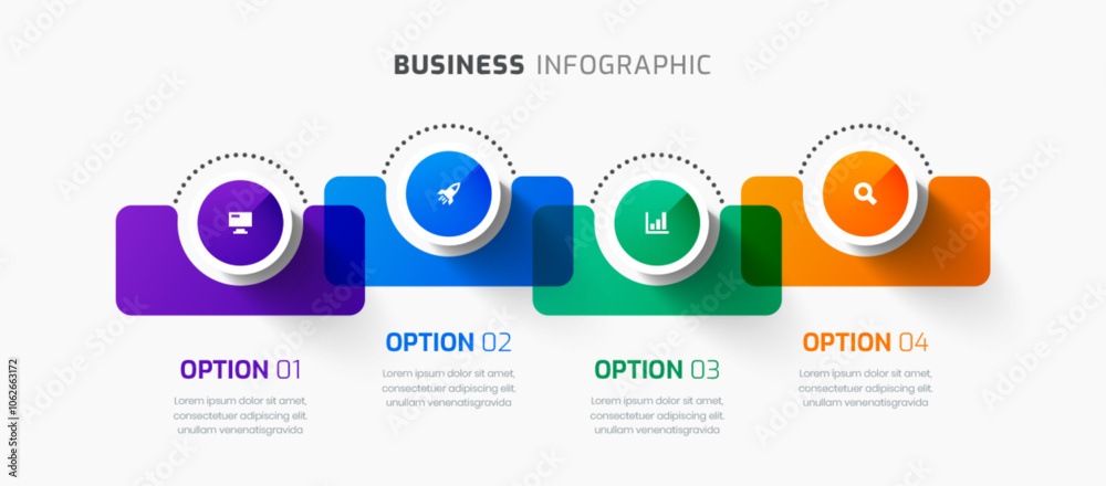 Fototapeta premium Business Infographic Template with Abstract Label, Icon and 4 Option. Suitable for Process Diagram, Presentations, Workflow Layout, Banner, Flow Chart, Infographic.