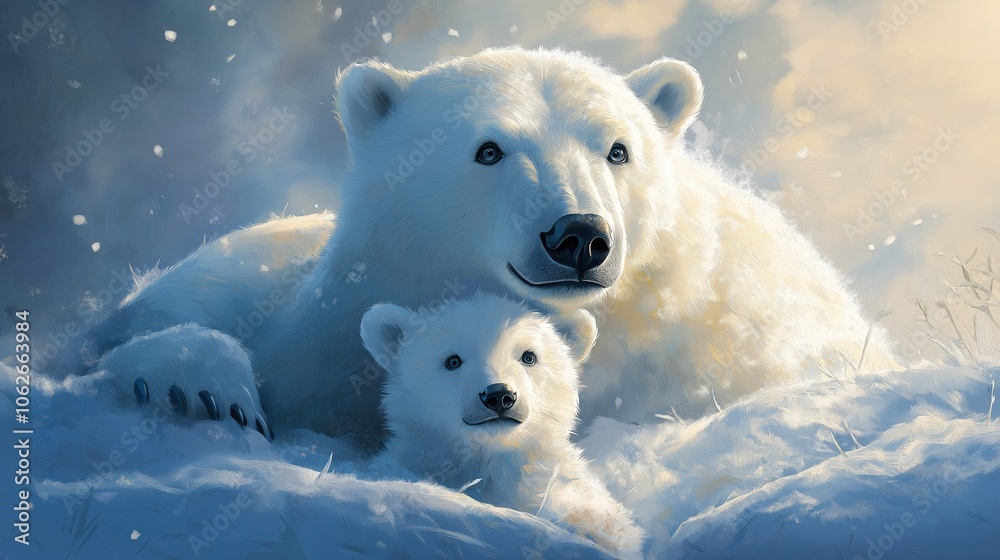 Polar bear with its cubs in the snow Polar bear with its cubs in the snow