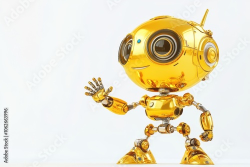 Friendly Robot Character in Bright Metallic Finish