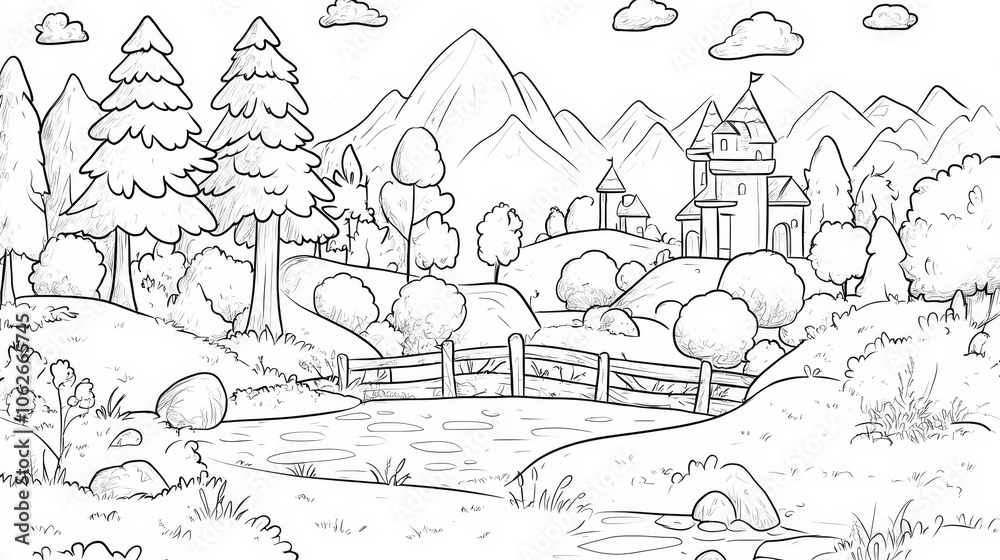 Obraz premium Design a children's coloring page with playful, detailed scenes that spark creativity and exploration. Include clear, easy-to-color outlines and fun, educational themes to engage young imaginations.