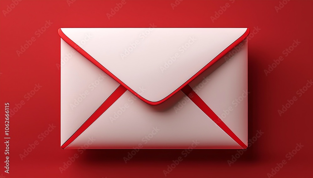 A minimalist red and white envelope rests against a vivid red background, symbolizing communication and sending messages. A minimalist red and white envelope rests against a vivid red background, symbolizing communication and sending messages.