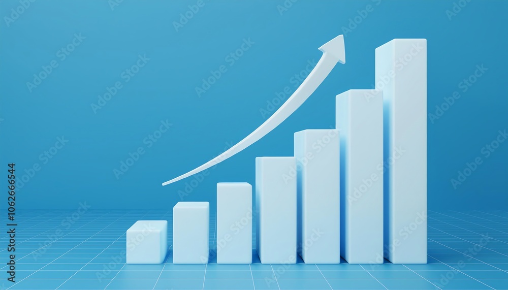 A 3D bar graph with upward trajectory against a blue background, symbolizing growth and performance. A 3D bar graph with upward trajectory against a blue background, symbolizing growth and performance.