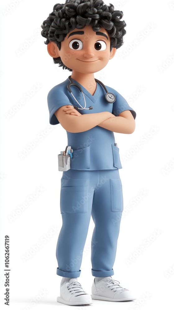 Cartoon Boy Doctor with Stethoscope and Scrubs Cartoon Boy Doctor with Stethoscope and Scrubs