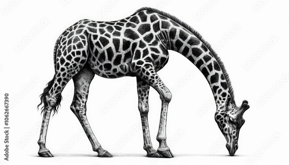 Fototapeta premium a giraffe full body, sketch engraving illustration. Scratch board imitation. Black and white image.