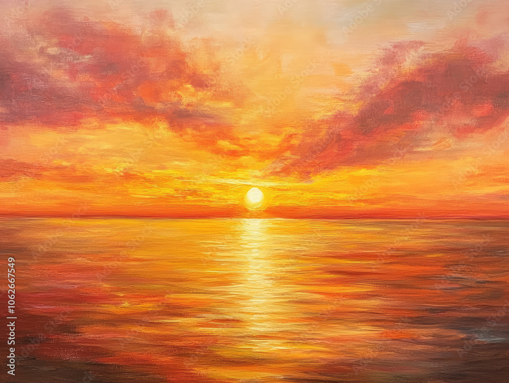 Fototapeta premium A captivating sunset mirrored in tranquil waters, where colors blend harmoniously.