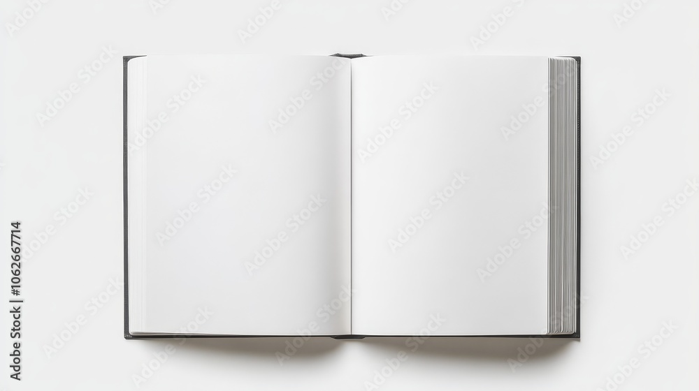 A top-down perspective of an open book with empty spaces for notes. A top-down perspective of an open book with empty spaces for notes.