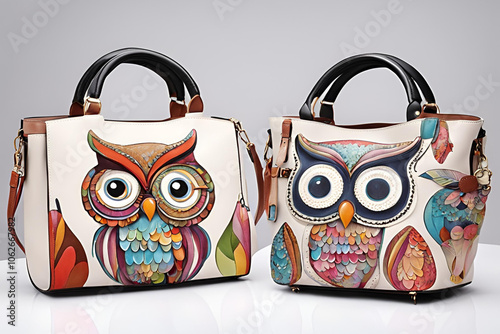 Fashion cartoon owl handbag white background photo