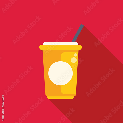 Disposable paper cup with straw and round label for your brand, ideal for soda or juice