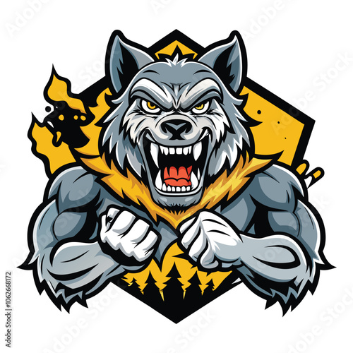aggressive grey wolf head mascot logo