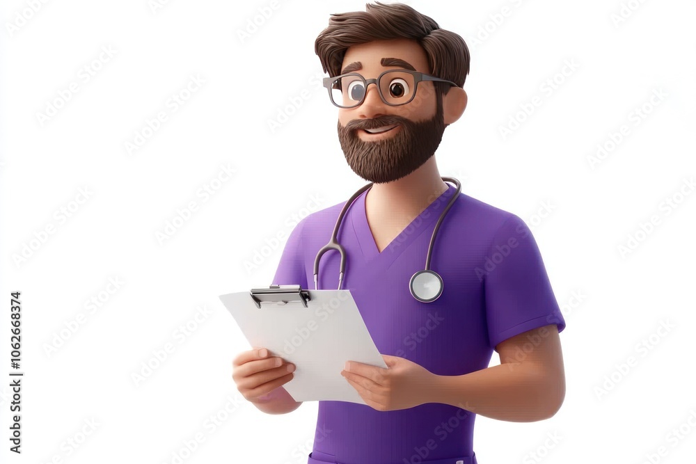 Cartoon Doctor Holding Clipboard and Smiling Cartoon Doctor Holding Clipboard and Smiling