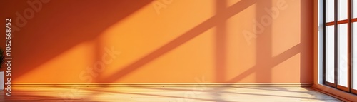 Minimalist Interior Design with Orange Wall and Sunlight