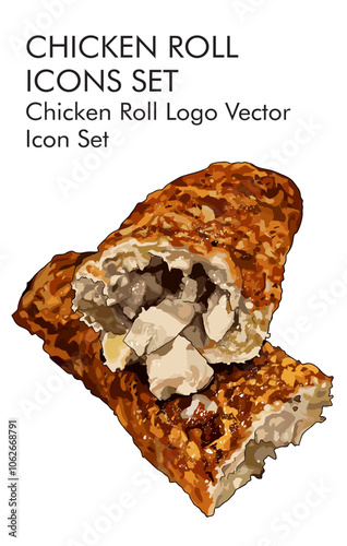 Chicken roll logo vector icon set 