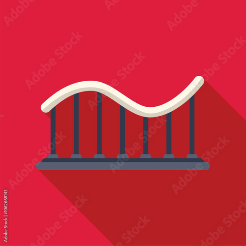 Minimalist vector illustration of white rollercoaster track on red background representing fun, adventure, and amusement park