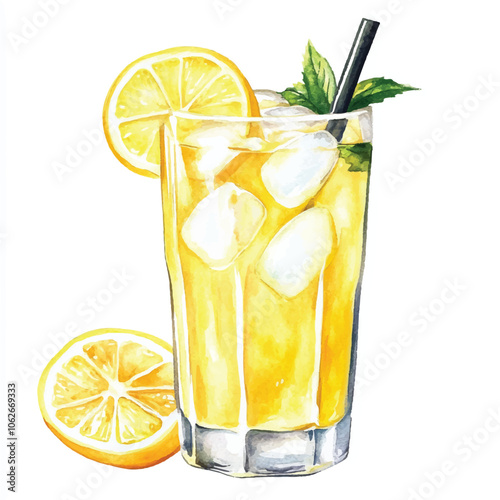 ice Lemonade watercolor clipart illustration