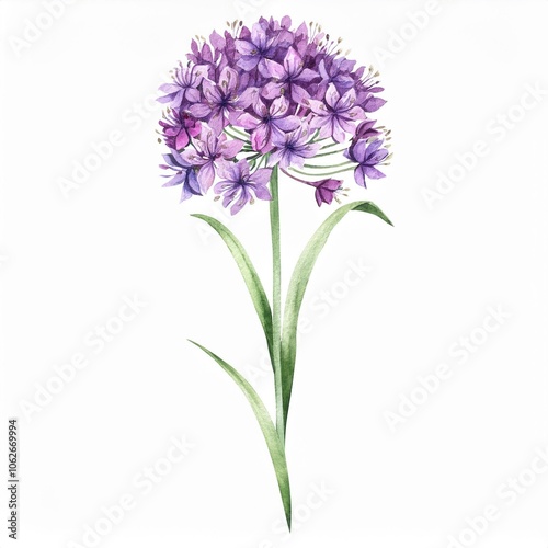 watercolor Allium flower branch, isolated on white