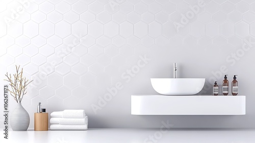 Hexagon Tile Mirror in Modern Gray and White - Textured Background Banner Panorama