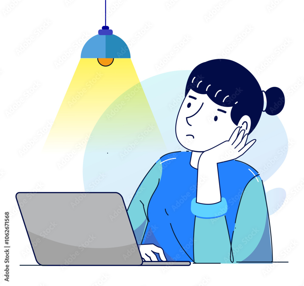 Girl thinking concept illustrations. a woman confused looking for answers and creating solution. Innovation and problem solution