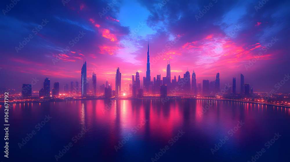 A City Skyline at Dusk with a Vibrant Sky, Silhouetted Skyscrapers Against the Colorful Horizon, Capturing the Beauty of Urban Landscapes and Twilight Moments
A City Skyline at Dusk with a Vibrant Sky, Silhouetted Skyscrapers Against the Colorful Horizon, Capturing the Beauty of Urban Landscapes and Twilight Moments