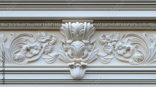 Decorative cornices and moldings on classic facade