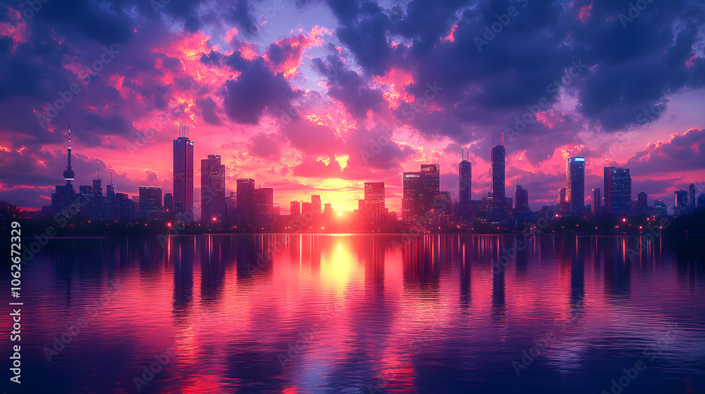 A City Skyline at Dusk with a Vibrant Sky, Silhouetted Skyscrapers Against the Colorful Horizon, Capturing the Beauty of Urban Landscapes and Twilight Moments
A City Skyline at Dusk with a Vibrant Sky, Silhouetted Skyscrapers Against the Colorful Horizon, Capturing the Beauty of Urban Landscapes and Twilight Moments