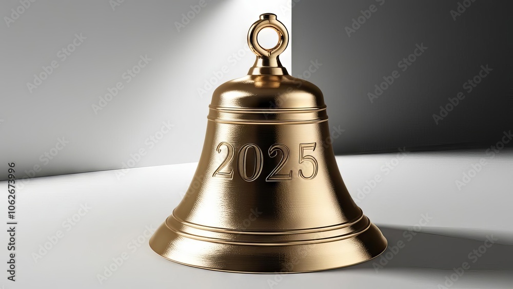 A shiny, golden bell engraved with A shiny, golden bell engraved with