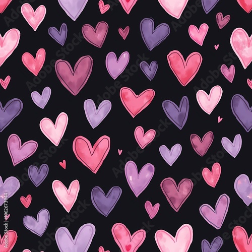 Hand drawn doodle seamless hearts pattern