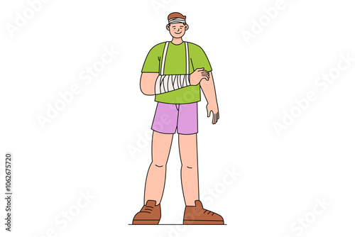 Injured Guy with Bandaged Arm and Head Illustration