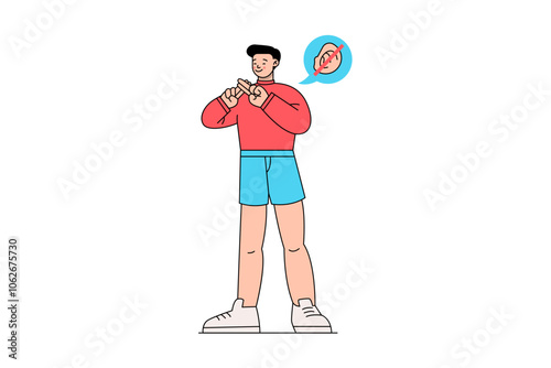 Deaf Guy Using Hand Sign Illustration