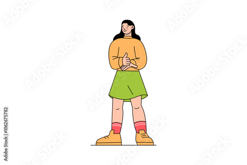 Girl Use Hand Sign Illustration