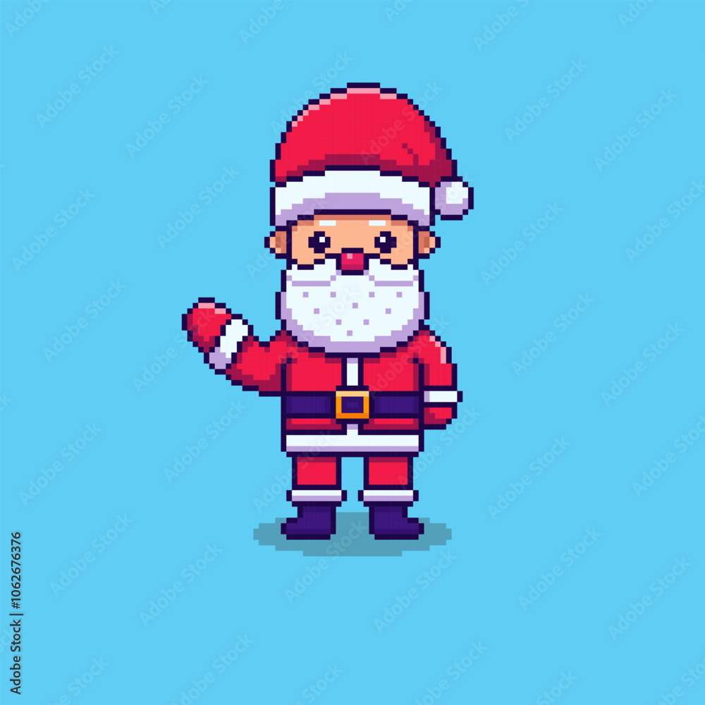 Obraz premium Pixel art Santa Claus waving hand game asset design