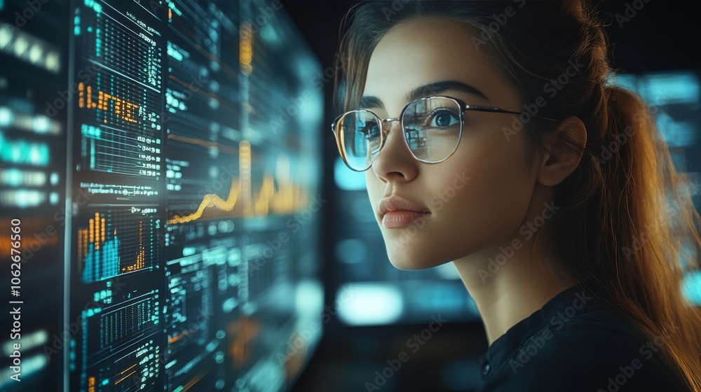 Female Data Scientist Analyzing Big Data Insights Female Data Scientist Analyzing Big Data Insights