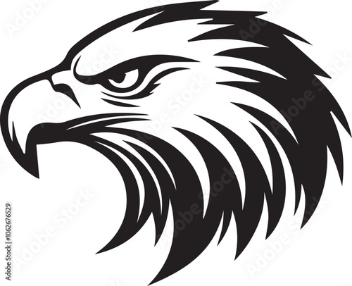 Bold Black and White Tribal Eagle Head Logo Design, tribal eagle design, fierce eagle illustration