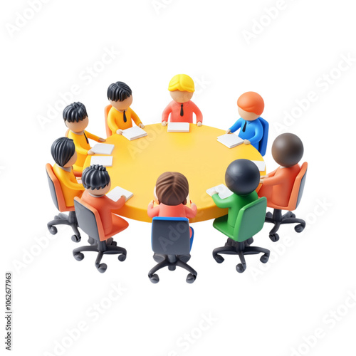 Cartoon People Sitting at a Round Table