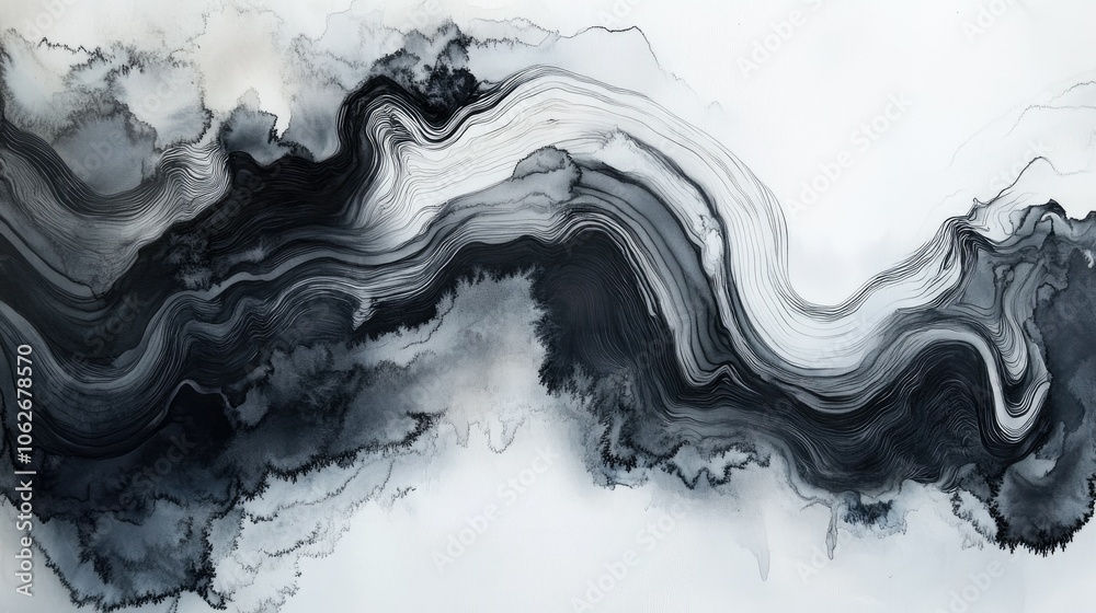 A swirling dance of black and gray ink washes across rough cotton watercolor paper, creating subtle gradients and abstract organic patterns. A swirling dance of black and gray ink washes across rough cotton watercolor paper, creating subtle gradients and abstract organic patterns.
