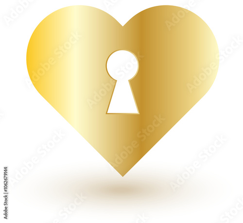 Golden heart with key hole transparent background icon