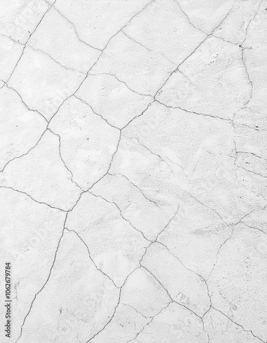 Intricate network of cracks on a weathered, white surface.