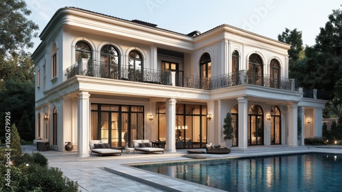 House design concept, house concept, villa, elegant house exterior in white.