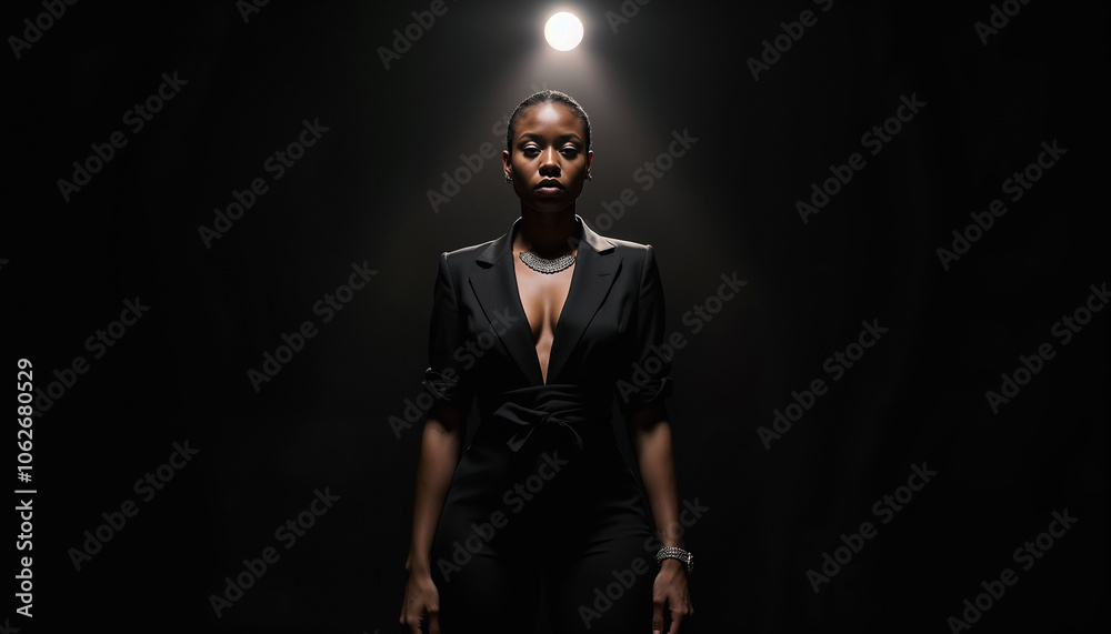 Obraz premium Silhouetted Woman Standing in Ethereal Light Creating Dramatic Contrast and Mysterious Atmosphere