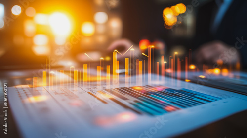 Business person evaluates metrics for charts and graphs with statistics to innovative analyze business potential and forecast future development of companies growth., setting goals for expansion.