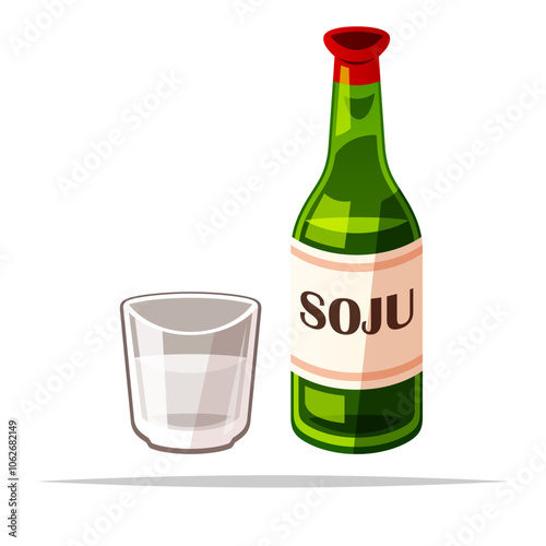 Soju bottle and glass korean alcoholic beverage vector isolated illustration