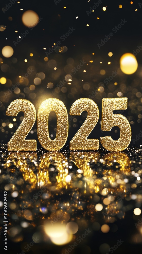 2025 New Year background in black and gold colors. Vertical golden background. Big gold number 2025 2025 New Year background in black and gold colors. Vertical golden background. Big gold number 2025